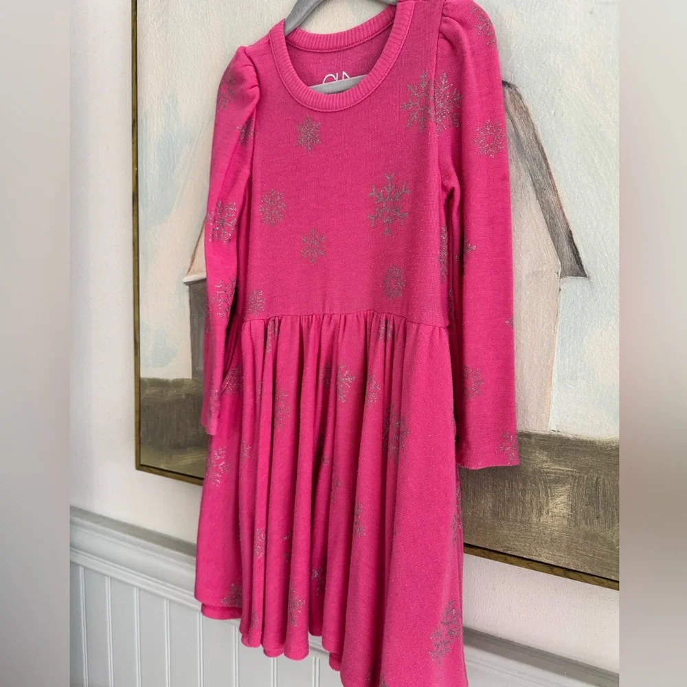 CHASER Pink Glitter Snowflakes Girls Long Sleeved Dress Size 5
